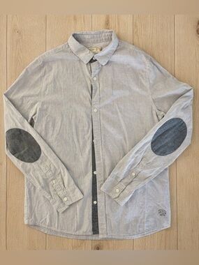 Zara 100% Coton Gray Button-Up Shirt with Elbow Patches Size 13-14 (Junior)